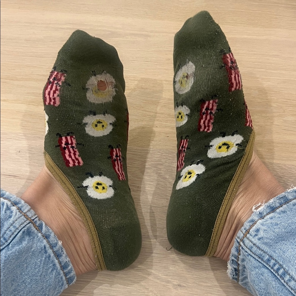 Green Socks with Egg and Bacon Design - Picture 2 of 4